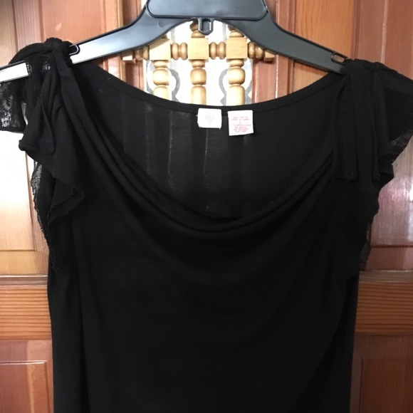 Anthropologie Black Flutter Cap Sleeve Sz M - Picture 4 of 6